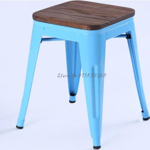 Iron Stool Fashion Retro Wooden Metal Leisure Chair Simple Coffee Bar Chair Hot Pot Shop Iron Stool