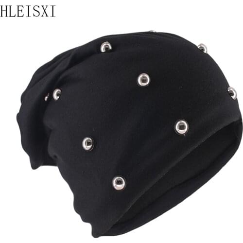 Fashion Adult Winter Warm Beanies Skullies Diy Silvery Bead Outdoor Women Autumn Hat Casual Brand Hip Hop Hats Ring Male Bonnet