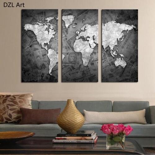 3 Pieces(No Frame) Wall Art Classical Abstract Map HD Picture Canvas Printing Painting For Home Decoration