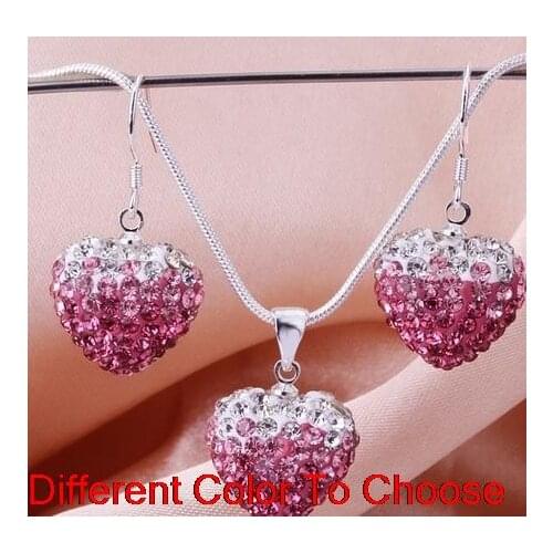 New style mixed multicolor heart snake chain gradual change Crystal crystal set earrings Necklace nioh lhy5df