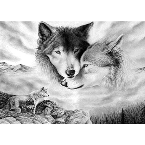 ParNarZar 5D DIY Diamond Painting Wolves Full Round Embroidery Cross Stitch Kit Moonnight Rhinestone Mosaic Home Decoration
