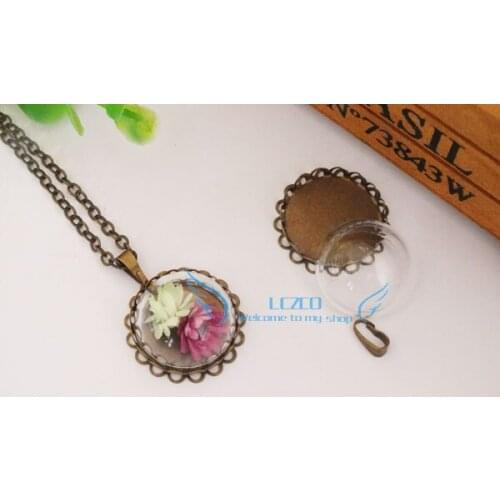 Half Round Glass globe bubble & bronze base Pendant&Oval buckle Set DIY Jewelry necklace--20mm