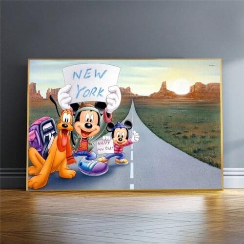 Disney Art Luxury Mickey Mouse Happy New Year Poster Print Art Wall Art Decoration Painting Living Room Childrens New Year Gift