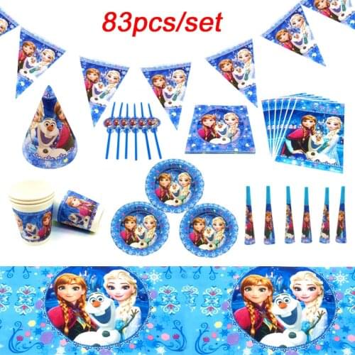 Princess Elsa Anna Frozen Party Decoration Supplies Disposable Tableware Happy Birthday Set For Girls Princess Theme Baby Shower
