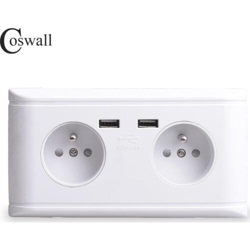 Coswall Dual USB Charging Port 5V 2.4A 16A Double Wall Outlet France Standard Power Socket Charger Adapter