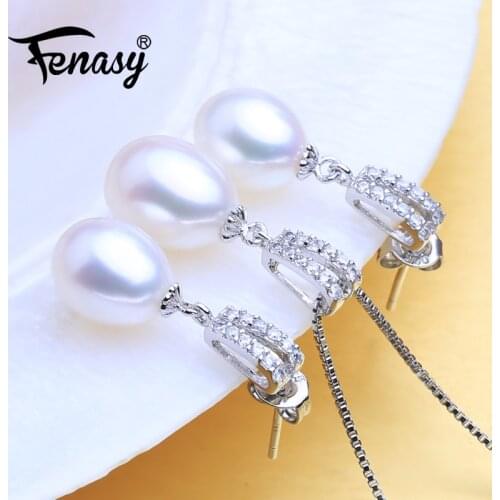 FENASY Pearl Jewelry Sets For Women Classic Natural Pearl Pendant Necklace 925 Sterling Silver Long Earrings Fashion Jewerly