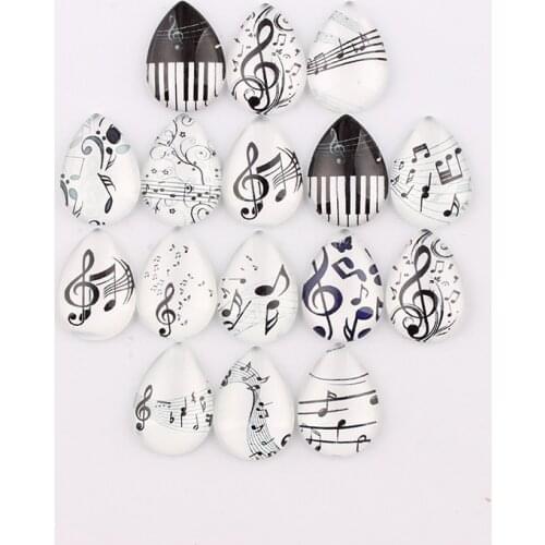 Handmade 18x25mm 13x18mm Glass Music Note Teardrop Flatback Cameo Cabochon Domed DIY Jewelry Photo Pendant Setting