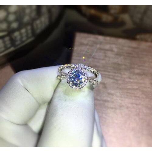 TRS527 1Carat /0.6carat 1ring 1band Luxury Quality sona Synthetic Gem Engagement Ring Set For Women,Bridal Set,Wedding Ring Sets