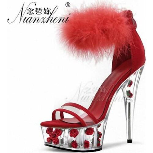 6 Inches Rabbits hair Flower Platform High heels Nightclub Pole dance shoes Sexy Stage Show Models Stripper heels Party Elegant