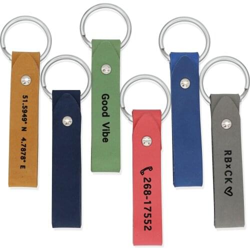 Personalized Genuine Leather Stainless Steel Key rings Gifts Engrave Coordinate Text Custom Quotes Keychain with 6 colors