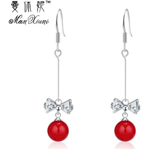 Manxiuni aretes de mujer modernos 2018 Bow Tie Pearl Long Earrings For Women Fashion Wedding oorbellen Drop Earrings Jewelry