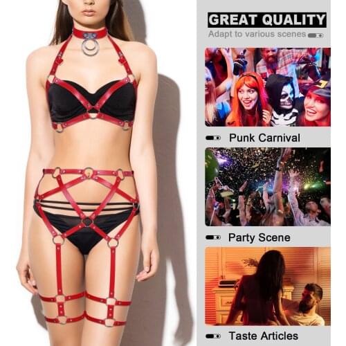 Harajuku Heart Element Leather Harness Bra For Bdsm Women Full Body Bondage Straps Sets Cage Exotic Accessories Sexy Garter Belt