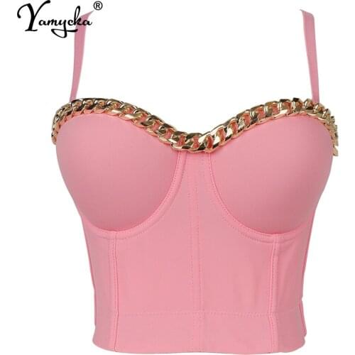 Sexy Solid white Chain corset crop top women summer bustier Party halter tank y2k top Push Up bra clubwear Cropped womens tops