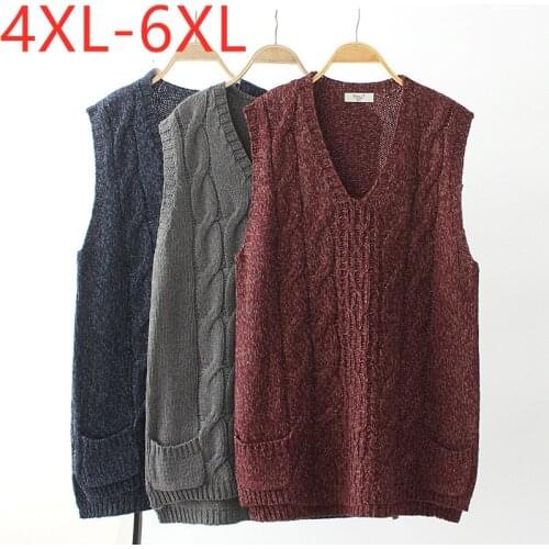 New ladies autumn winter plus size sweater knit tank tops for women large sleeveless cotton pocket red vest sweater 4XL 5XL 6XL