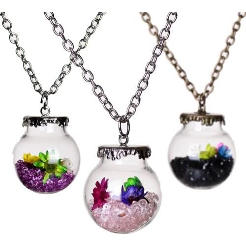 Cute Girls Crystal Drifting Bottle Pendant Necklaces Women Fashion Natural Dry Flower Choker Necklace Female Jewelry Party Gift