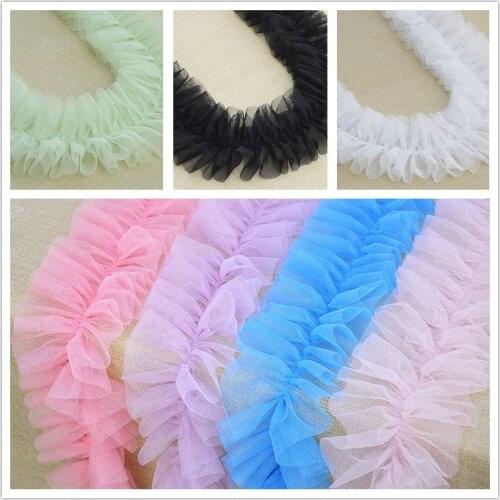 10CM Wide Pink White Black Pleated Fold Mesh Tulle Lace Ribbon Trim Sewing DIY Crafts Baby Dress Garment Ruffle Lace Fabric