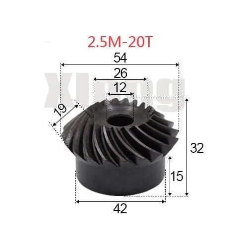 2pcs 2.5M-20 Teeths Inner Hole: 12mm Precision Spiral Bevel Gear Spiral Bevel Gear