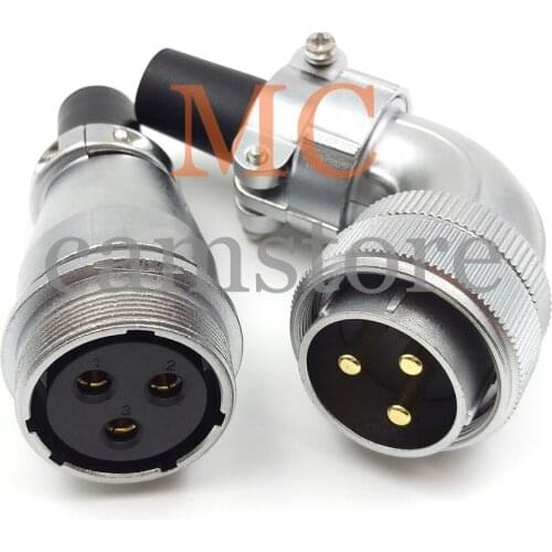 WS28 3pin Aviation Power Cable Connector, 500V Bulkhead High Voltage Plug Socket Connector, Power Supply Right Angle Plug