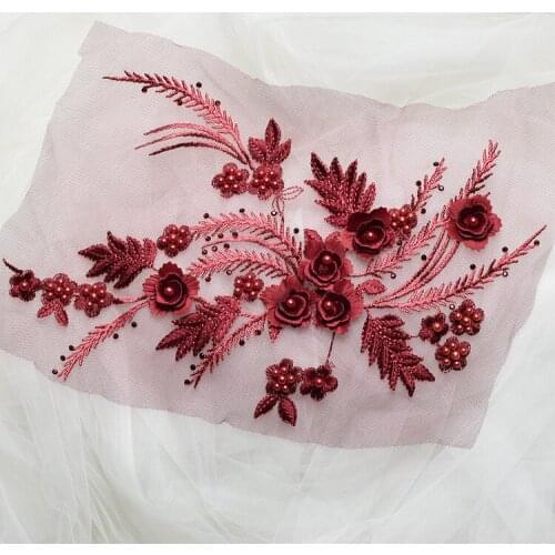 3D bead embroidery applique patch floral lace wedding flowers DIY Large vintage clothing decoration patch