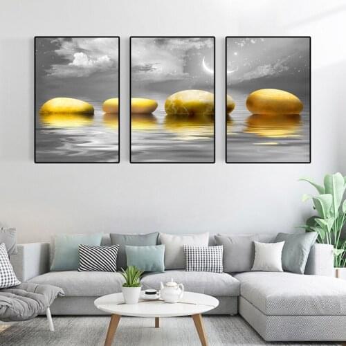Abstract Yellow Stone Moon Canvas Poster Print Modern Home Decor Wall Art Painting Nordic Living Room Decoration Picture