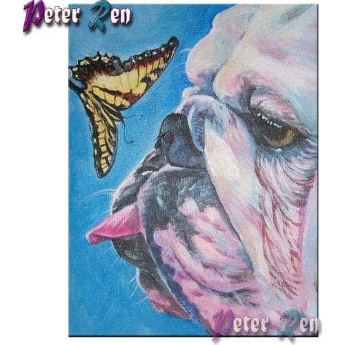 5d diamond painting English bulldog with butterfly Embroidery DIY Square/round Mosaic Cross stitch Rhinestone home decoration