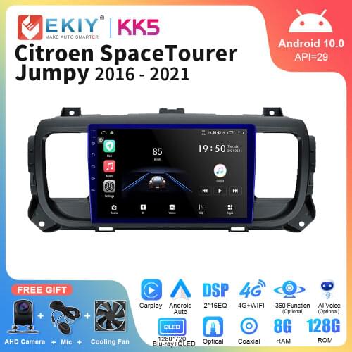 EKIY QLED 1280*720P Screen Android 10 Car Radio For Citroen Jumpy 3 SpaceTourer 2016 - 2021 Multimedia Video Stereo Navi Carplay
