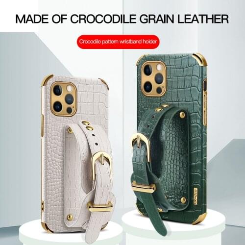 Luxury Crocodile skin leather Wristband Ring Holder Soft phone case for iphone 11 12 mini PRO X XR XS MAX 7 8 6s plus back cover
