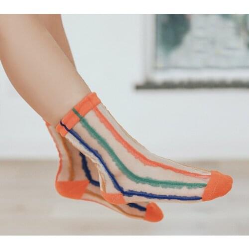 Kids summer rainbow Short socks child toddler girl boy thin mesh Fluorescence transparent colorful crystal sock baby accessories