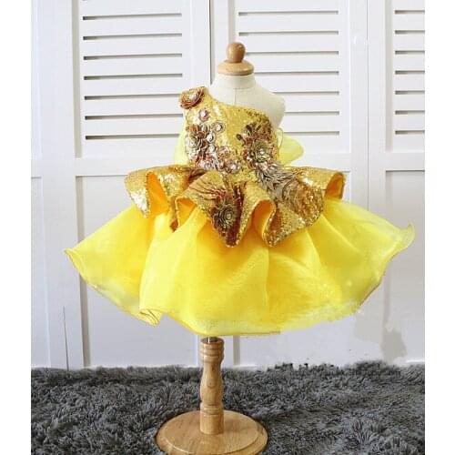 100% Real Photo Girls Dresses Glitter Tiered Organza Kids Clothes Children costume Pageant Gown Girls Birthday Dress
