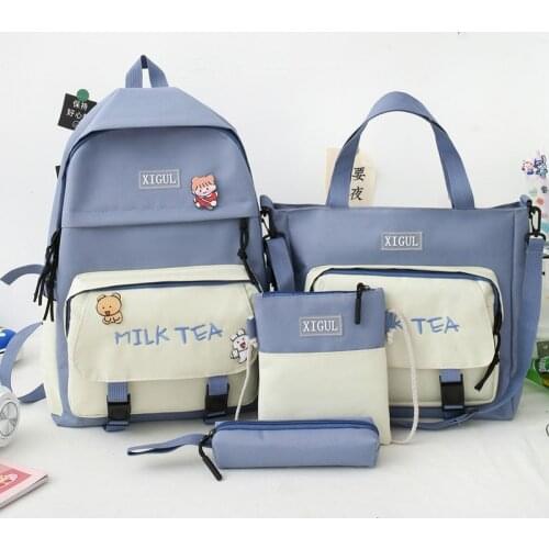 4Pcs/set Canvas Laptop Backpacks Women School Bags for Teenage Girls Bookbags Students 2021 Travel Backpacks Ladies Rucksack