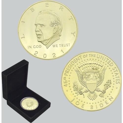 2021 Joe Biden President Commemorative Souvenir Coin with Wooden Box Challenge Collectible Coins