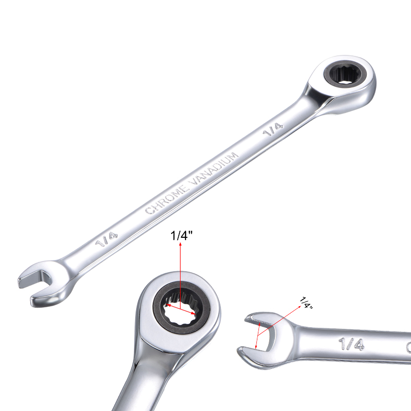 Uxcell 1/4 Inch Ratcheting Combination Wrench SAE 72 Teeth 12 Point Ratchet Box Ended Spanner Tools, Cr-V