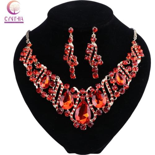 Jewelry Sets Women Bridal African Beads Jewelry Set Fashion Wedding Jewelry Crystal Necklace Earrings Set