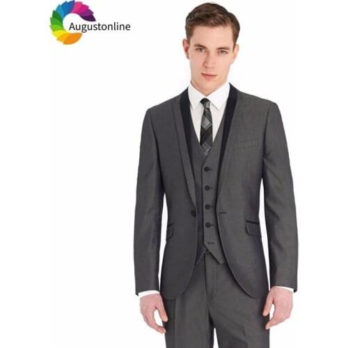 Vintage Grey Men Suits for Business Black Peaked Lapel Formal Male Blazers Slimming Terno Masculino 3 Piece Jacket Pants Vest
