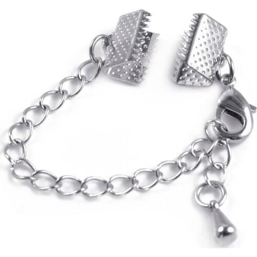 50pcs Brass Cord End Caps Cord Clips Extender Chain for Necklace Bracelet Connectors Clasp DIY Accessories