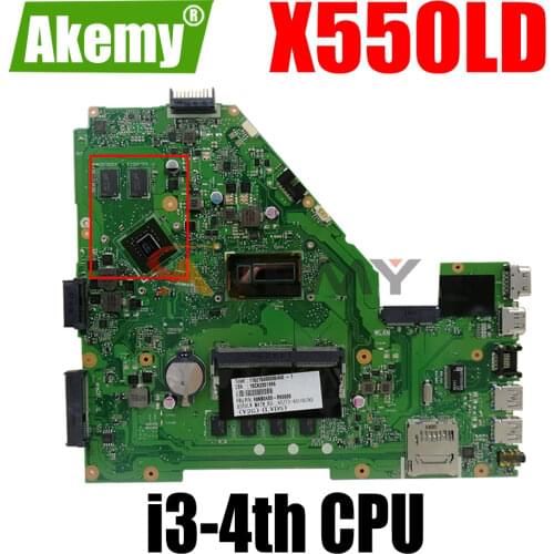 AKEMY X550LD Laptop Motherboard For ASUS VivoBook X550LD X550LC X550LN X550L Mainboard DDR3L 4GB-RAM I3-4010U GT820M LVDS