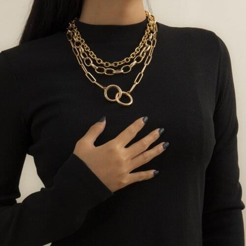 Multilayer Statement Gold Color Punk Style Link Chain Necklace Hip Hop Street Chains Pendant Necklace For Women Man Neck Jewelry