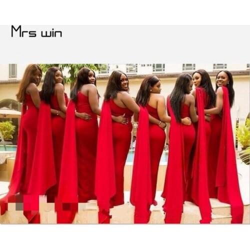 Mrs win Bridesmaid Dresses Cap Ribbon Mermaid For Women Under 50 Wedding Party Dresses HR183 One Shoulder Long Vestido Madrinha