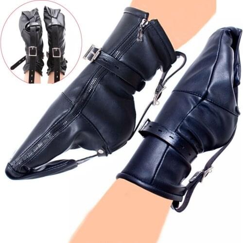Soft Leather Ankle Cuffs Bondage Gimp Bootie Socks,Dog Paw Crawling Gloves,Zipper Boot Bound Strap,Puppy Cosplay BDSM Sex Tool