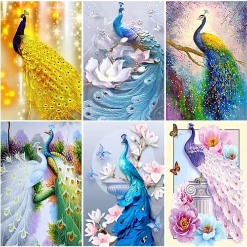Diy Peacock 5D Diamond Painting Full Square/Round Drill Bird Craft Kits Diamond Embroidery Cross Stitch Wall Art Home Decor Gift