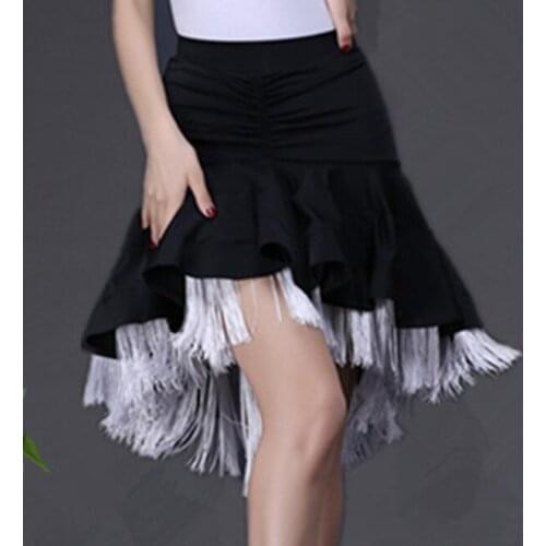 New Latin Dance Skirt Practise Competition Dance Skirt Tops Dance Fringe Skirt Latin Ballroom Double Layers Design Adult Women