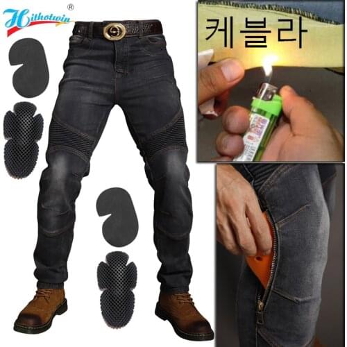 Fireproof and wearable Motorcycle Jeans Trousers Casual Mens Blue Motorbike Pants Aramid Black Motocross Road Knee Protective