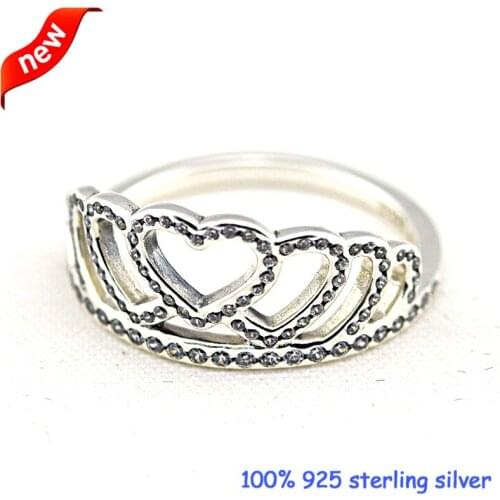 Original Hearts Tiara Silver Rings with CZ 100% 925 Sterling Silver Jewelry DIY Wholesale 09R061