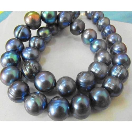 REAL BEAUTIFUL NATURAL 12-13MM SOUTH SEA BLACK BLUE PEARL NECKLACE 18 " a(5.18)