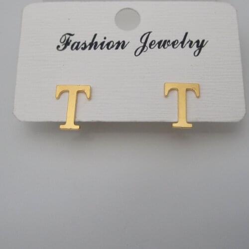 FoRomance Woman Girl YELLOW GOLD GP OVERLAY FILL BRASS INITIAL LETTER T STUD EARRING
