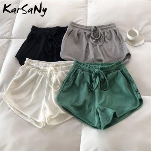 KarSaNy High Waist Casual Shorts Women Hot Pants Summer 2021 Loose Short Pants For Women Elastic Waist Wide Leg Shorts Summer