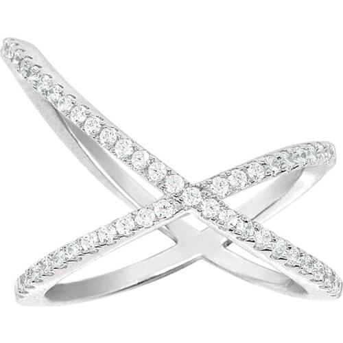 SLJELY 925 Sterling Silver Simple Geometric Design Lines Cross X-shaped Ring Micro CZ Zircon Stones Women Luxury Brand Jewelry