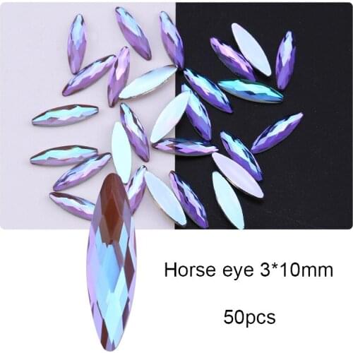 Hot sale 50pcs Nail Art Rhinestones Flat Purple Crystal Shaped Flatback Glass Stones For 3D Gems Nails Art Decoration