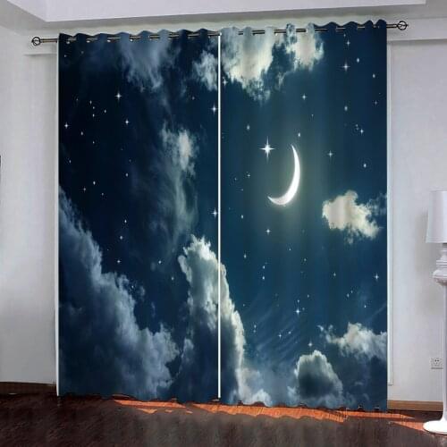 Starry sky at night Blackout Curtains For Window curtains 3D photo Living Room Bedroom modern curtain decor