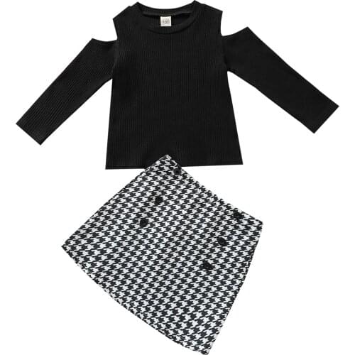 Ma&Baby 18M-6Y Toddler Child Kid Girls Clothes Set Knitted Tops Sweaters Plaid Skirts Autumn Spring Outfits DD40